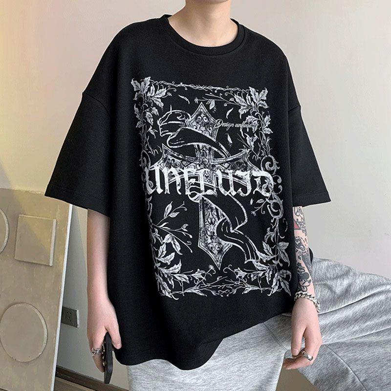 Vintage Printed American Pullovers Men's Clothing Basic Round Neck Summer Letter Youthful Vitality Short Sleeve Loose T-shirts