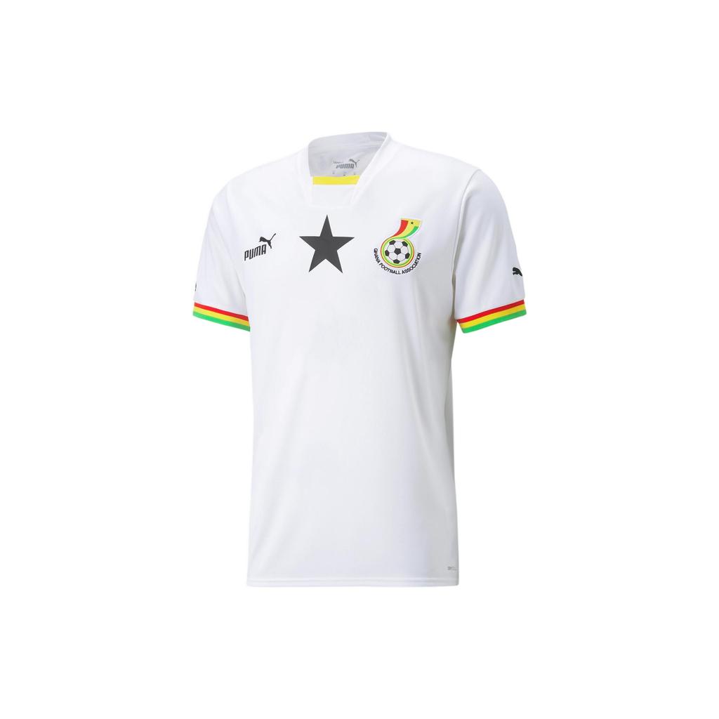 Puma Ghana Home 22/23 Replica Jersey Qatar World Cup Logo Print V-Neck Short Sleeve Football Shirt Men jersey White 765780-01