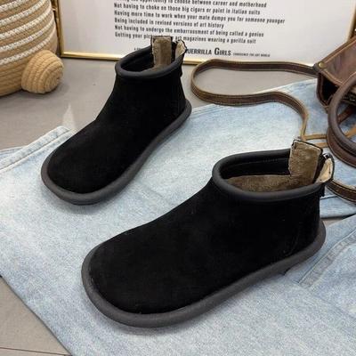 New Big-headed Short Boots Women's Thick-soled Fleece Retro Women's Boots Winter 2024 New Matte Fleece Snow Boots