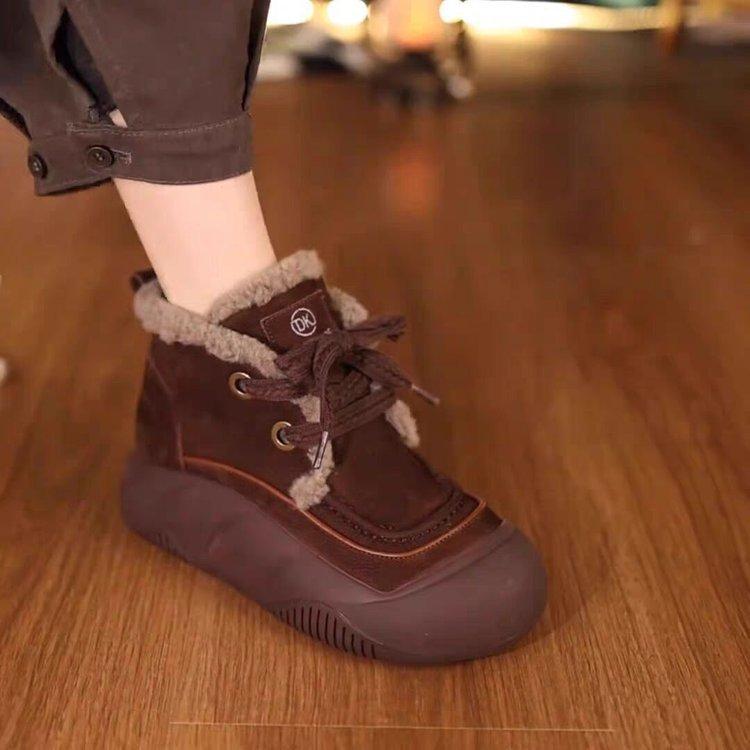 Baumwollschuhe Damen Rundkopf Schnürstiefeletten Damen Schneestiefel Plateau Martin Stiefel Damen 4CM