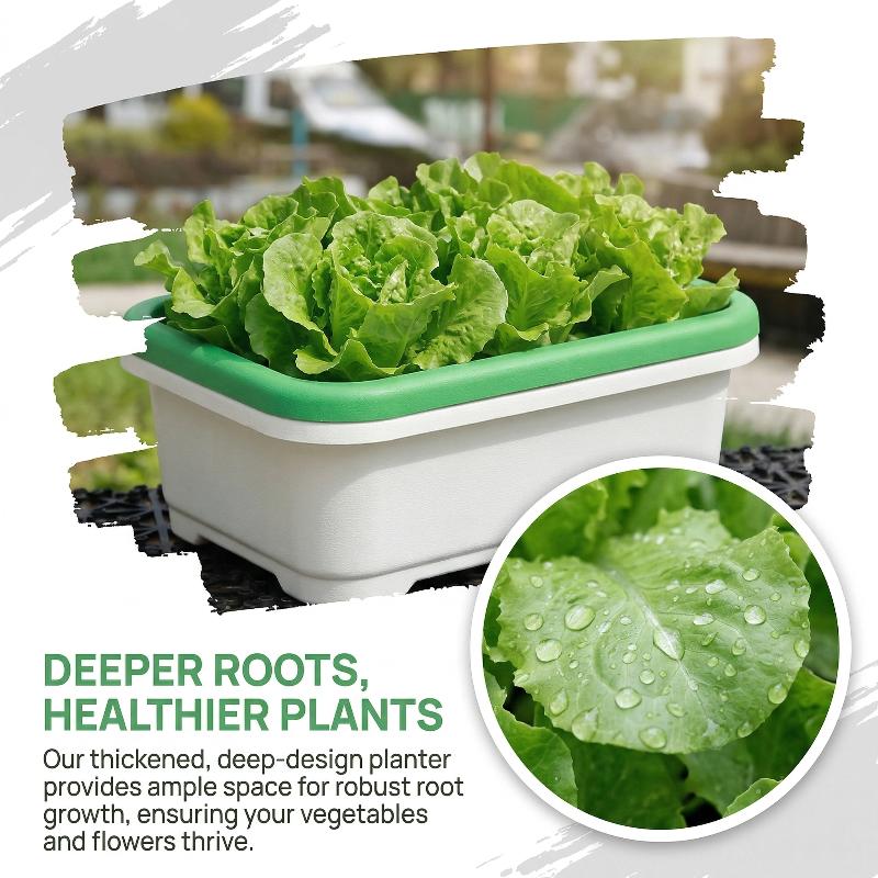 1Set Plastic Vegetable Planters With Tray Rectangular Flowerpots For Balcony Indoor Gardening Breathable Plants Pots Garden Tool