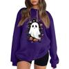 Women's Neck Long Sleeve Casual Loose Fit Sweatshirt Pullover with Color or Small Halloween Print
