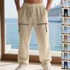 Linen Autumn Men's Casual Loungewear Beachwear Loose-Fit Trendy Zip-Up Hip-Hop Wide-Leg Trousers for Men