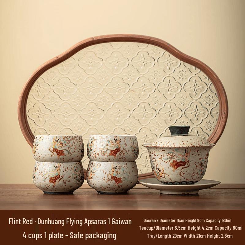 Dunhuang Flying Apsara Flint Red Ceramic Tea Set