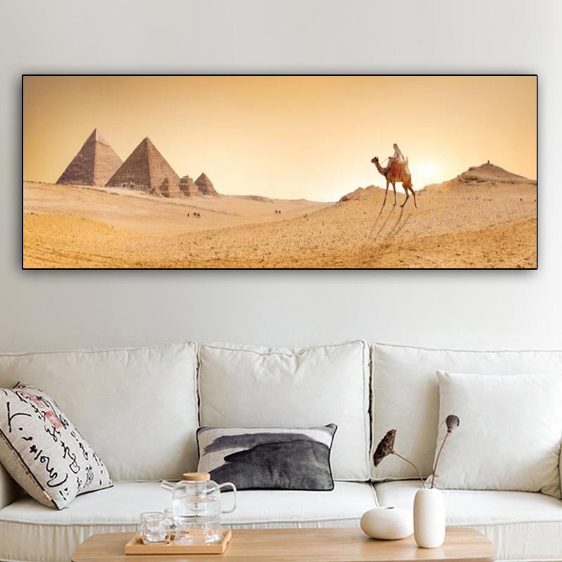 Landscape Canvas Painting Desert Camel Pyramid Sunset Posters And Prints Wall Art Pictures For Living Room Home Decor No Frame