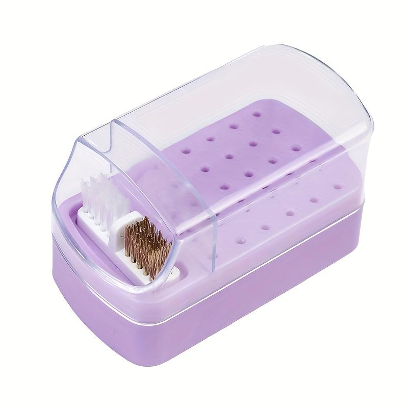 2-in-1 Detachable Nail Polish Head Storage Box with 30 Holes - Clear Organizer for Polishing Drills, Includes Cleaning Brush