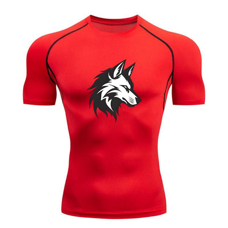 Men's Compression Workout T-Shirt, Stylish Geometric Wolf He