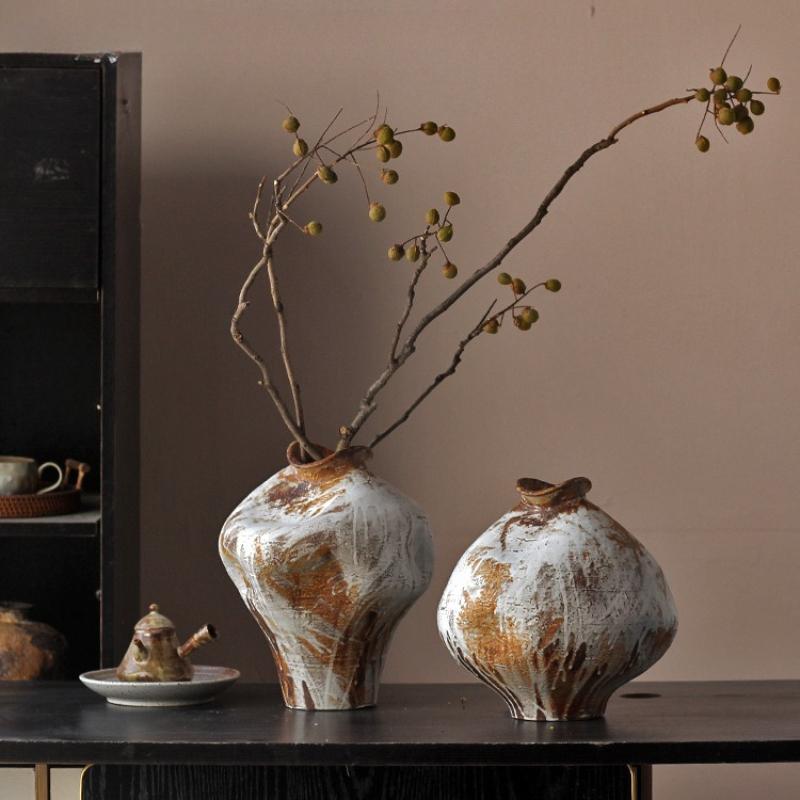 Ceramic Vase Kiln-transformed Coarse Earthenware Jars Flower Vase Flowerpot Chinese-style Retro Cans Home Decoration