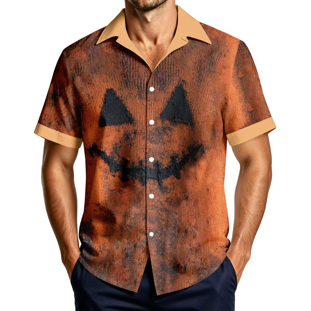 Men's Casual Short Sleeve Halloween Print Shirt