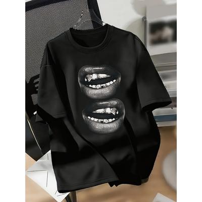 Women Cotton Short Sleeves T-shirts Glitter Double Lips Women's Tee Edgy Graphic Casual Y2K Top