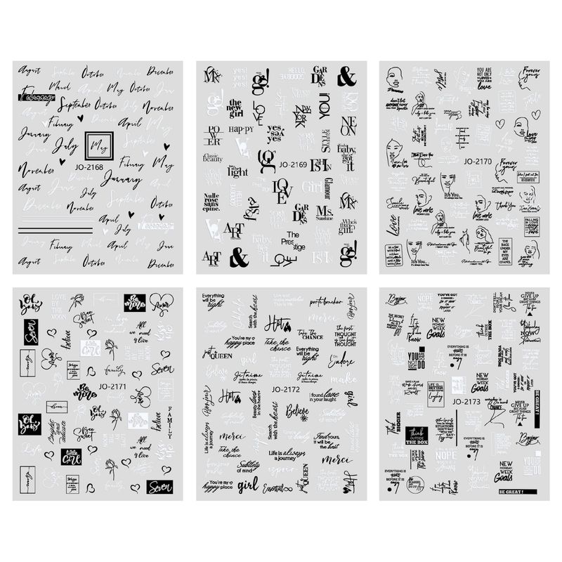 

Internet Celebrity Nail Art Sticker Black White English Letter Line Graffiti Fingernail Decoration Sticker with Adhesive Decal Alphabet stickers-one for each JO2168-73