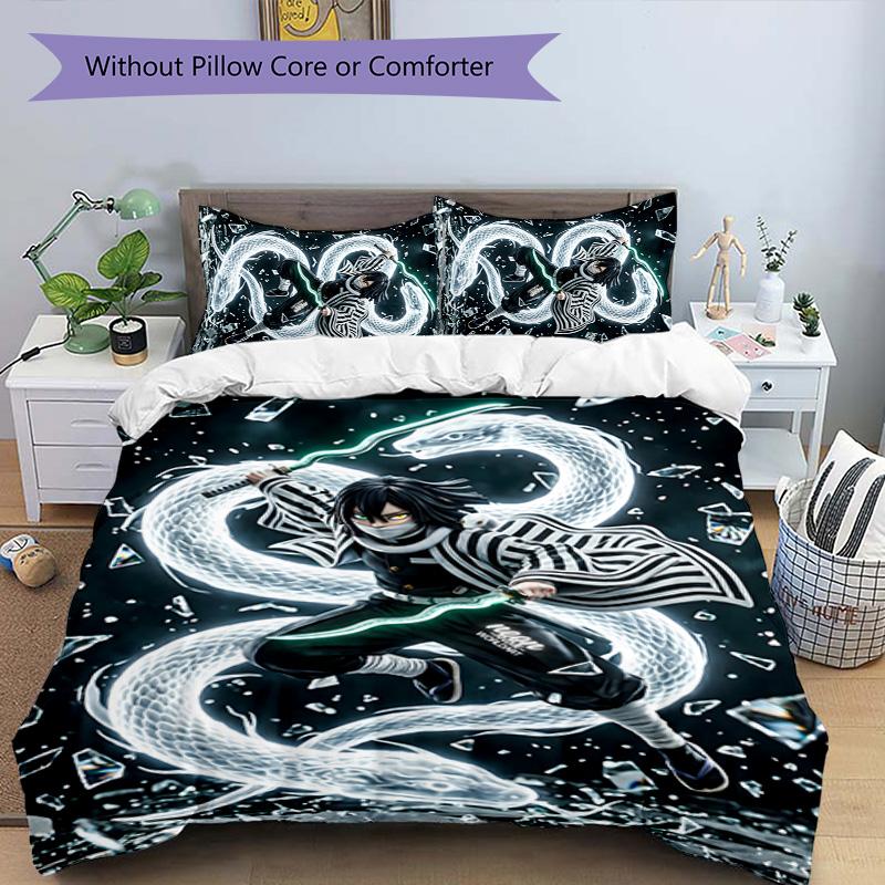 3er-Set Bettwäsche mit Iguro Obanai Design - HD-bedruckte Bettwäsche mit 1 Bettbezug und 2 Kissenbezügen - Perfekt für die Dekoration von Zuhause und Wohnheim