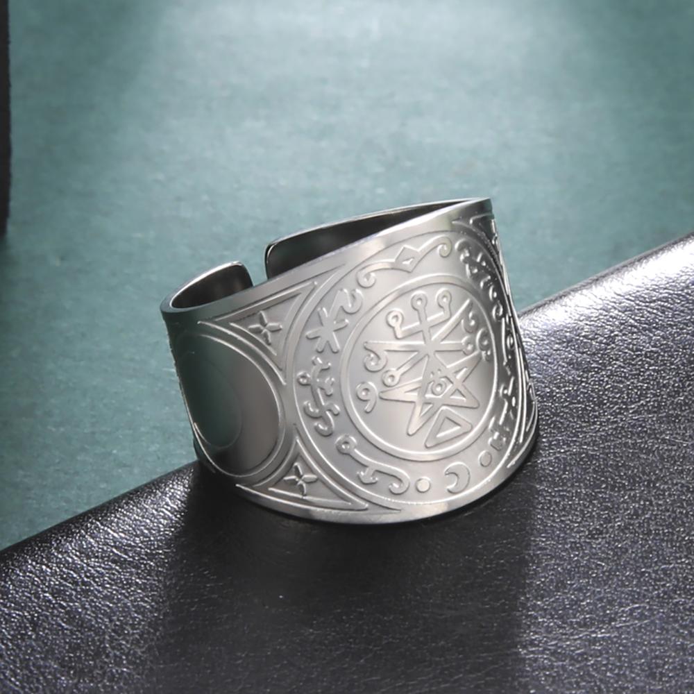 Skyrim Engels Siegel Erzengel Metatron Ring Edelstahl Siegel der Sieben Erzengel Salomos Geometrisches Amulett Ringe Damen Herren 8 gray