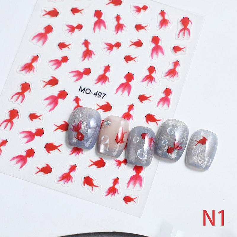 

1 Sheet Red Goldfish Butterfly Nail Art Stickers Adhesive Decals Decorations Transfer Charms Accessories N1