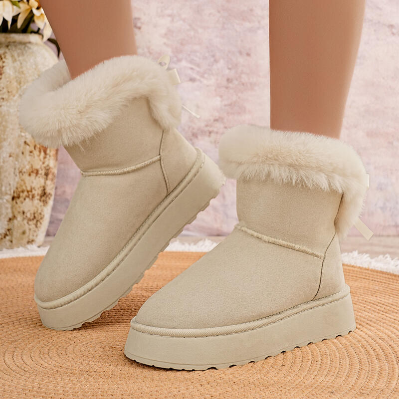 Fashion Sweet Lace Up Bowknot Decoration Furry Snow Boots Women 2025 Winter Soft Thick Bottom Fur Ankle Boots Warm Short Plush Booties