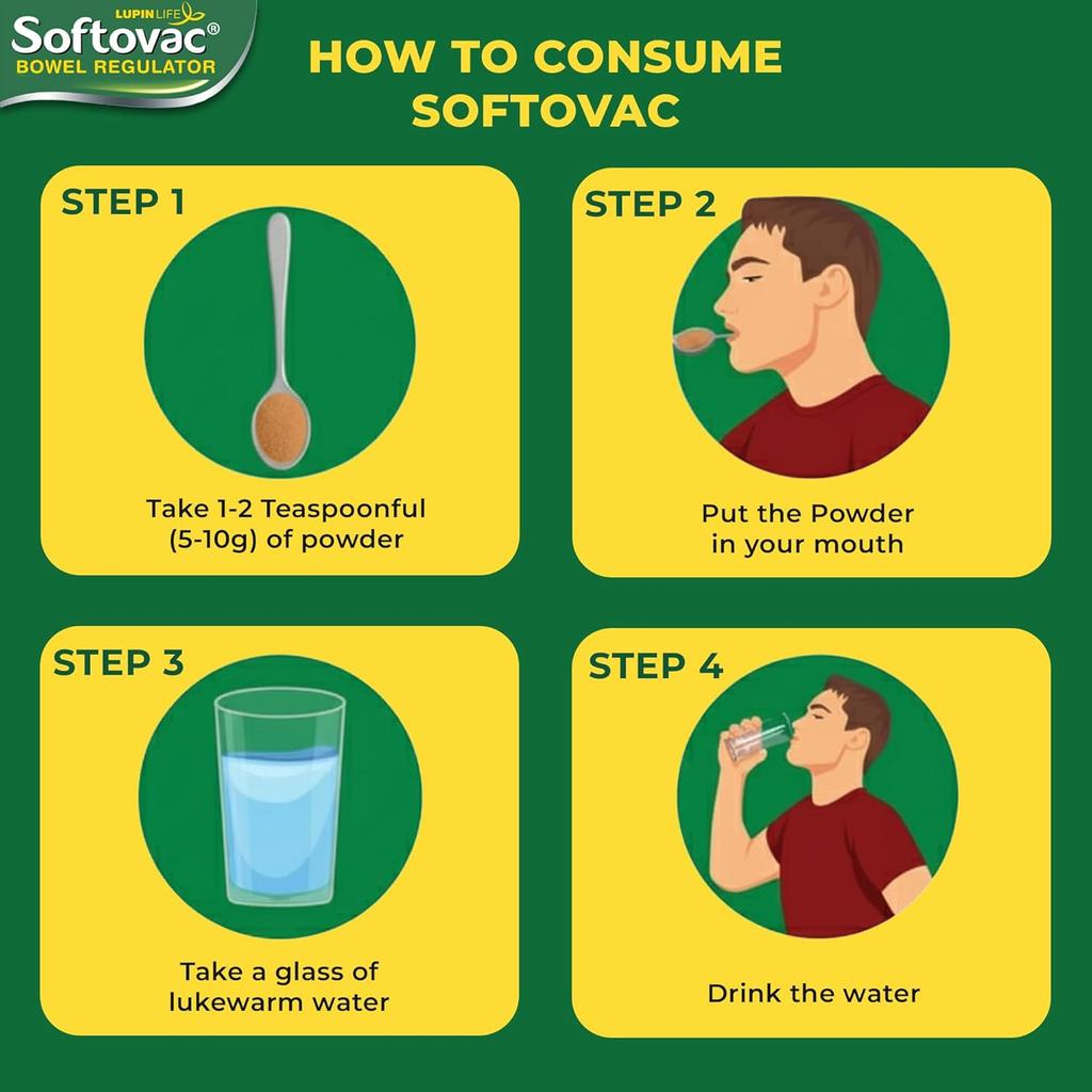 Softovac SF Isabgol Bowel Regulator Powder 100 G Pack of 1, Gentle Sugar Free Laxative for Constipation Relief, Supports Digestion and Gut Health