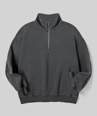 Beodeonteu Garment-Dyed Half Zip Fleece Sweatshirt [Charcoal]