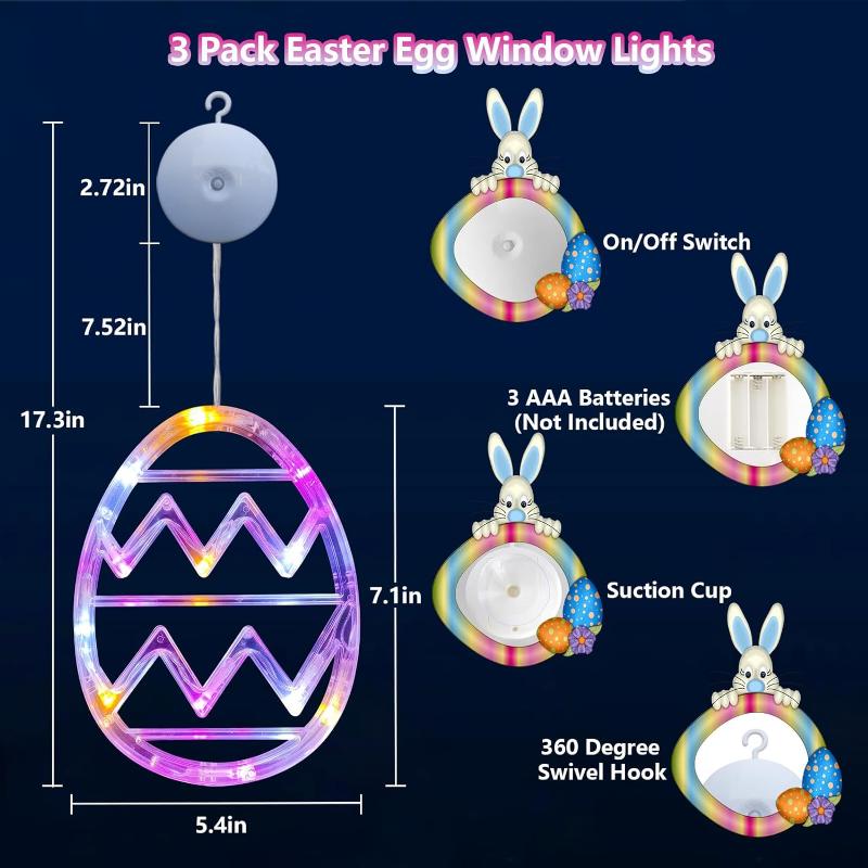 Easter Decoration Window Lights Easter Color Egg Lights With Suction Cup Easter Hanging Decorations for Indoor Outdoor Home Door