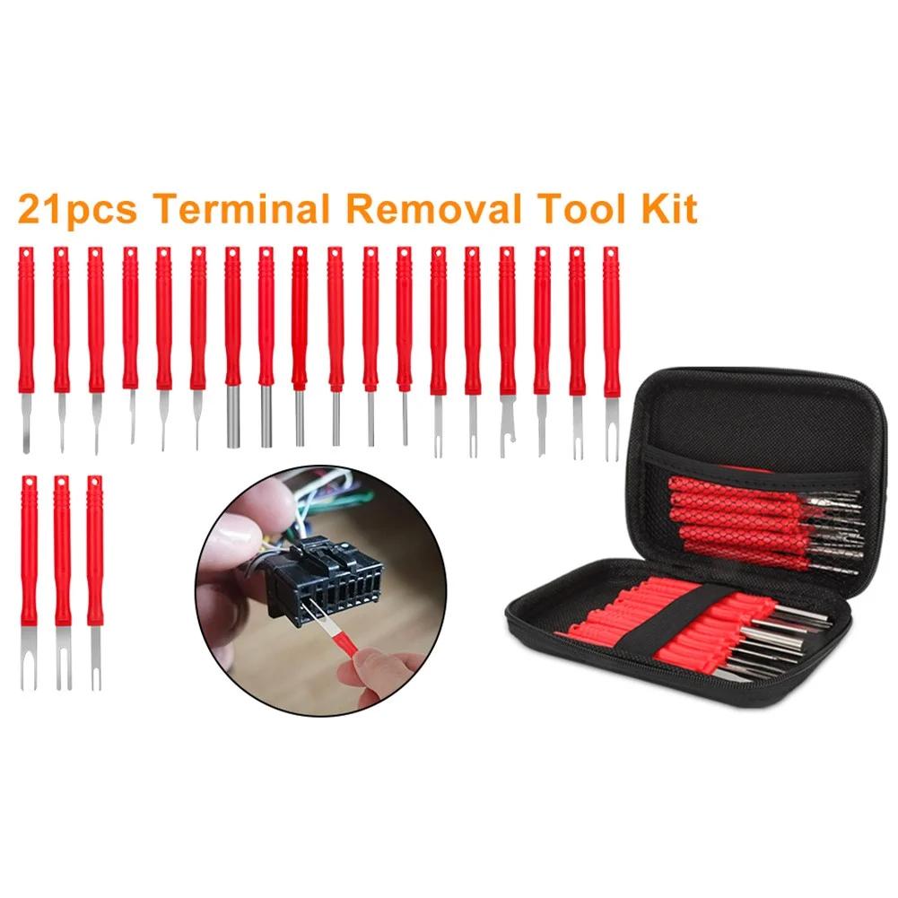 21Pcs Car Terminal Removal Tool Kit Automobile Wire Plug Remove Puller Electrical Connector Pin Extractor Hand Disassembly Tools
