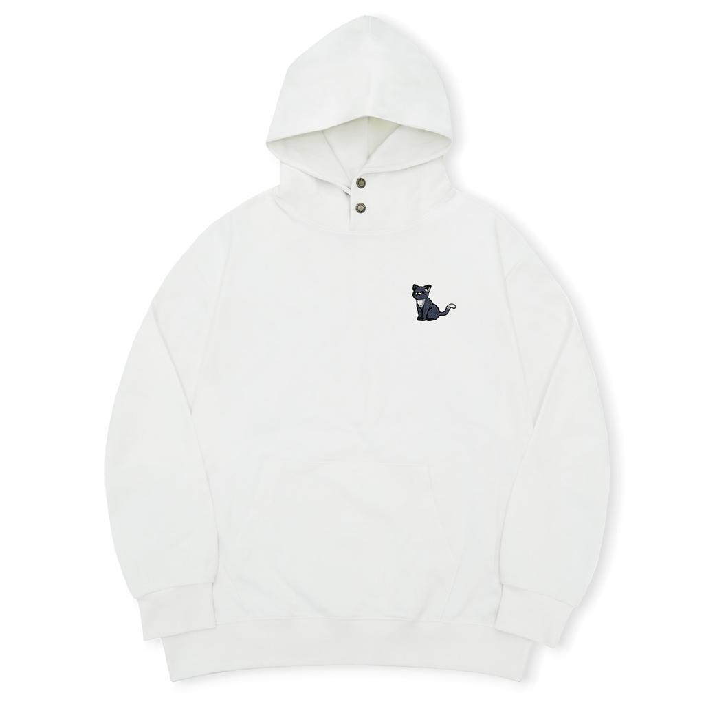 Happy Cat Embroidered Snap Button Hoodie