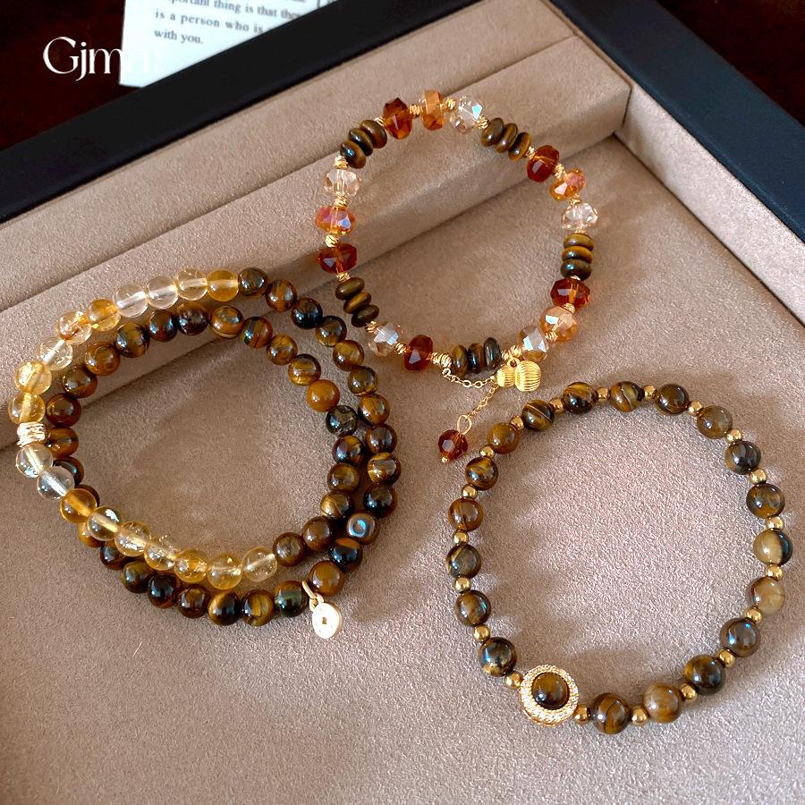 Vintage Maillard style geometric zircon tiger's eye stone beaded bracelet bracelet personalized jewelry