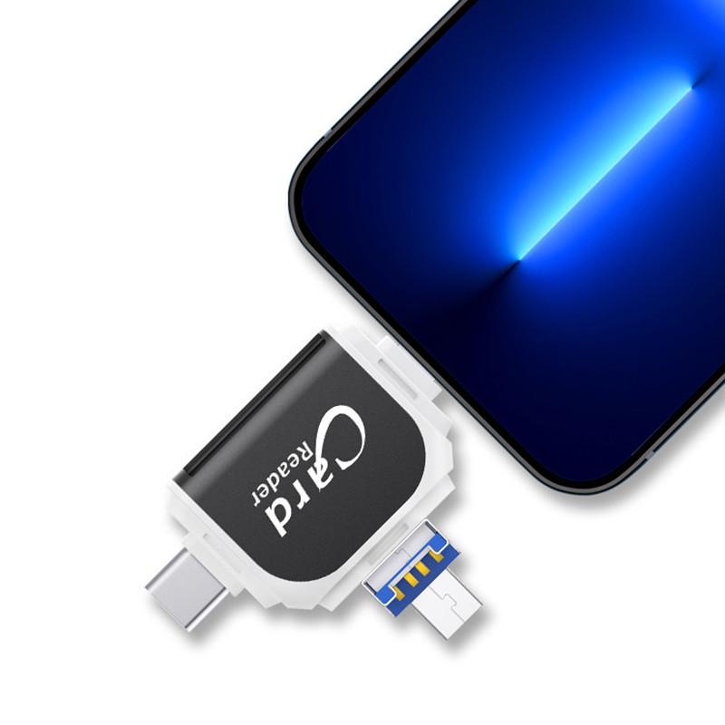 Four-in-One Multi-Function Card Reader for Apple & Android Phones: TF & SD Compatible