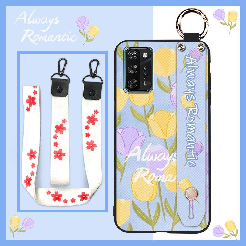 Anti-dust Soft case Phone Case For Blackview A100 Flower Back Cover Lanyard Protective Ring Oil Painting Waterproof