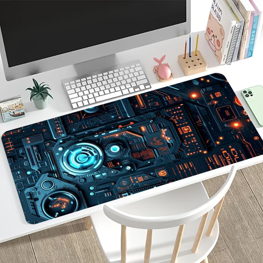 Cyber Circuit Large Gaming Desk Mat NonSlip Locked Edge Mousepad SciFi Circuit Keyboard Carpet For Pc Gamer Office Table