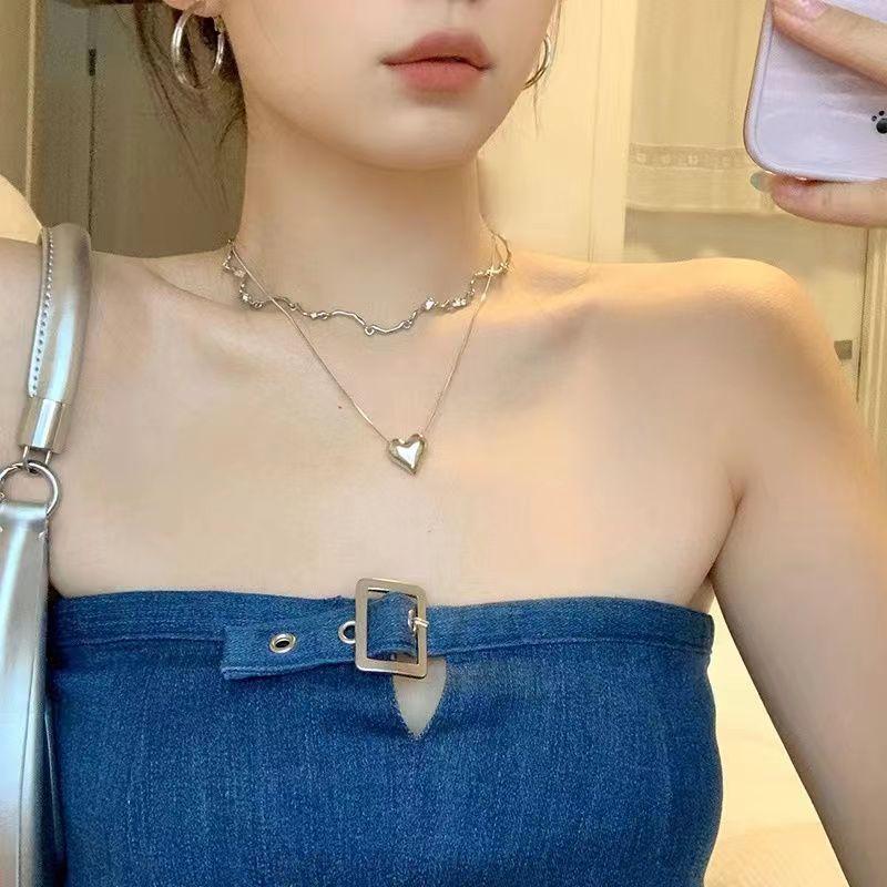 Fashionable Women Collarbone Y2K Zircon Necklace Double Layered Necklace Daily Casual Cocktail Party Choker