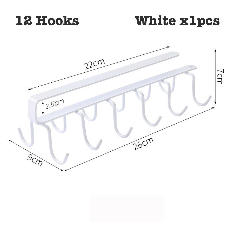 12 Hook Storage Shelf Wardrobe Kitchen Bathroom Organizer Iron Metal Under Shelves Hanging Rack Mug Cup Utensils Holder Kitchen