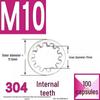 304 Stainless Steel External & Internal Tooth Lock Washer, Anti-Slip, Anti-Loosening, Size M6-M30