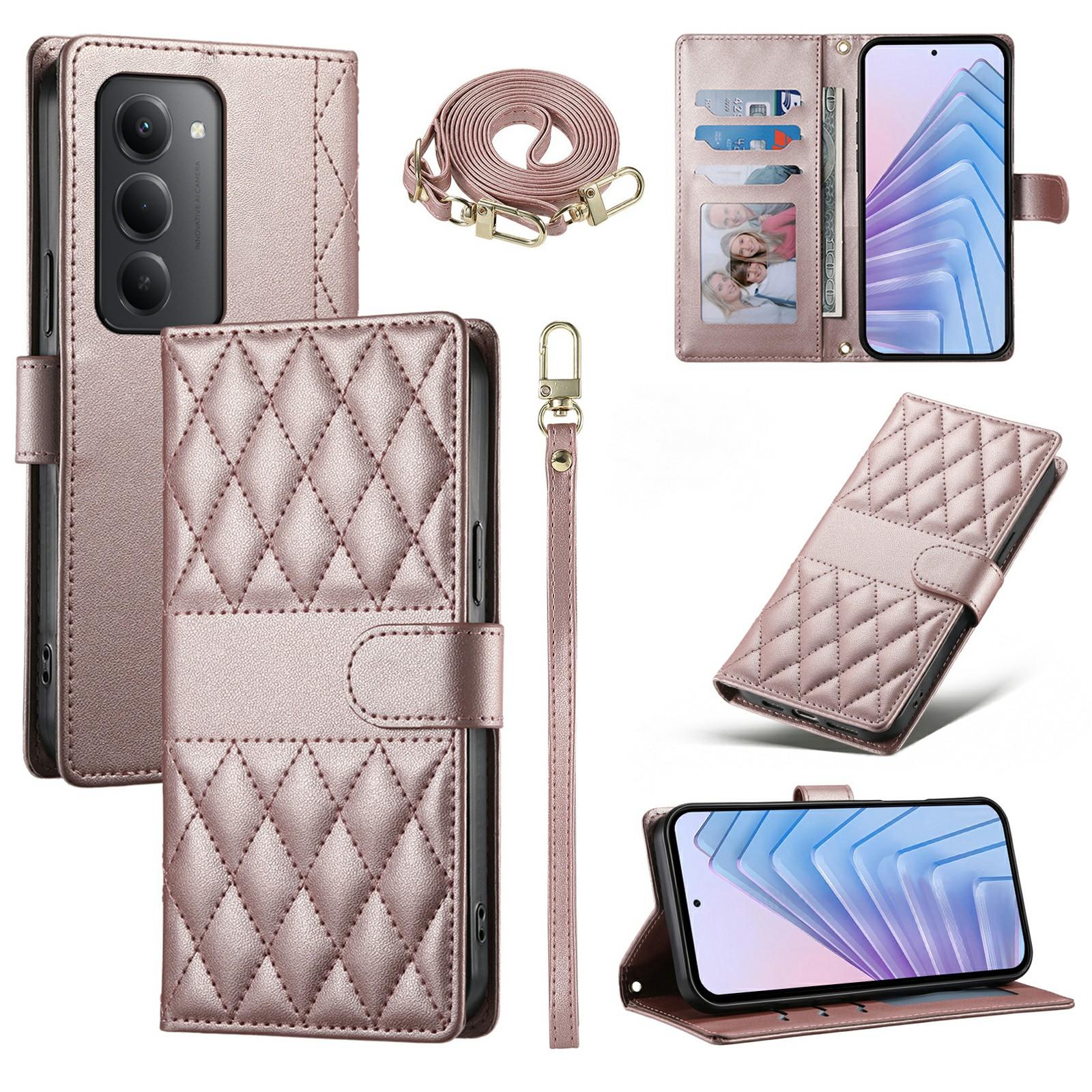 

Для Xiaomi Redmi 15 4G (Європа) (171мм) Гаманець-чохол Ромбова строчка Підставка Шкіряний чохол для телефону з довгим/коротким ремінцем