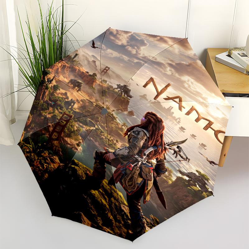 Custom Name Horizon Theme Automatic Umbrella, Lightweight & Portable, 8 Rib, Perfect for Outdoor Travel, Birthdays, Christmas, Gifts.