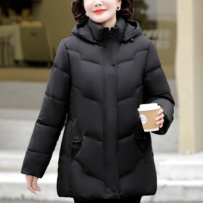 Haine de iarnă pentru femei de vârstă mijlocie cu glugă, elegante, groase, călduroase, mărimi mari, parka, jachete pentru femei