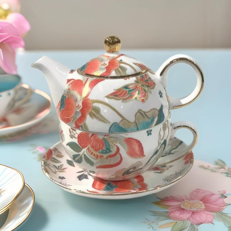 Ceramic Mother and Child Pot Afternoon Tea Coffee Cup Coffee Pot Set Light Luxury Retro Ceramic Flower Tea Pot Set New Home Gift Two-piece Set