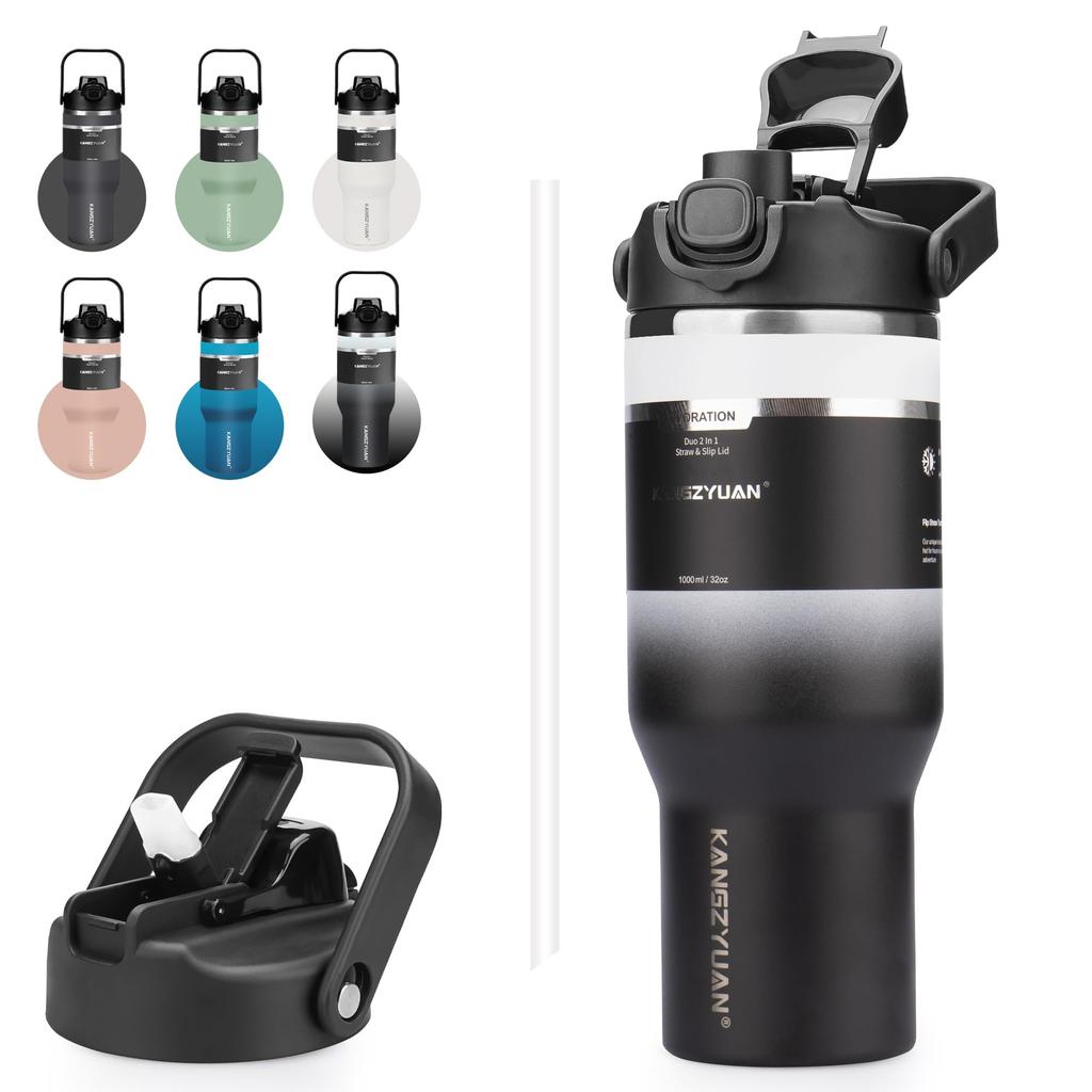 KZYBODY 1000ml Vacuum Insulated Stainless Steel Tumbler with Large Keeps Drinks Hot or Wide Direct Includes Lid and Easy to Perfect for the and Travel