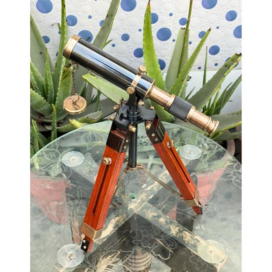 Stary mosiężny teleskop ze statywem i regulowanym stojakiem - antyczny mosiężny teleskop stołowy, prezent dla taty, prezent walentynkowy