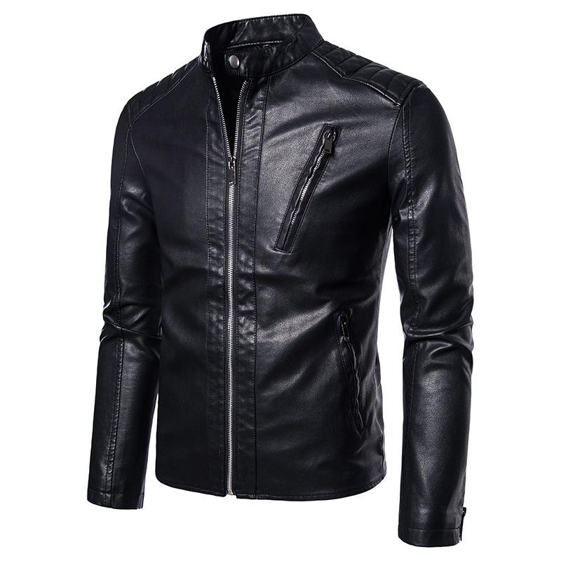 Men's Cross-Border Leather Stand-Up Collar Motorcycle Jacket - European and American Style Spring Outerwear