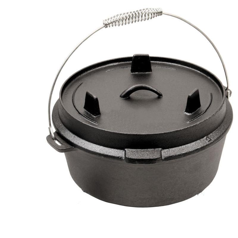 

25cm Camp Dutch Oven Pre Seasoned Cast Iron Lid Also a Skillet Casserole Pot with Lid Lifter for Camping Cooking BBQ Baking 4QT