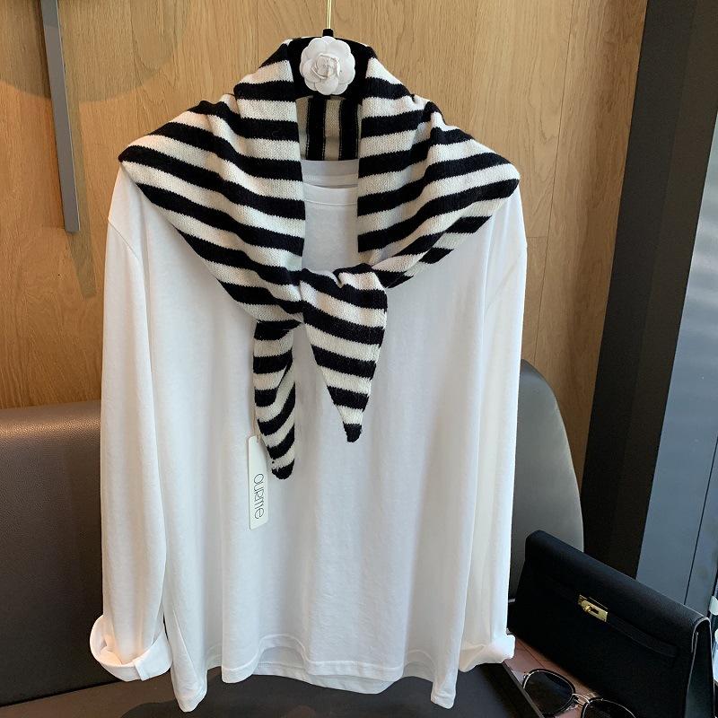 British Korean Niche  Wool Knitted Triangular Scarf Women Stripe Headscarf Knitted Scarf Multi-Functional Warm Knitted Scarf