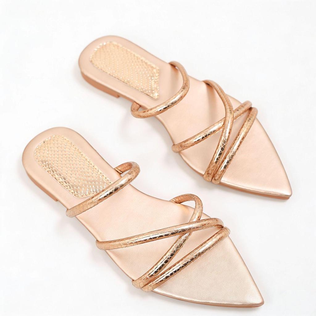 2026 Summer Women's Strappy Flat Pointed Toe Sandals - Casual Open Toe Beach Slippers