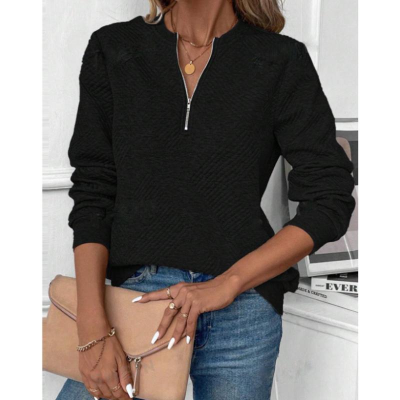 Women'sAutumn Winter New Style Casual Solid Color Minimalist Half Zip Long Sleeve Loose Versatile Hoodie