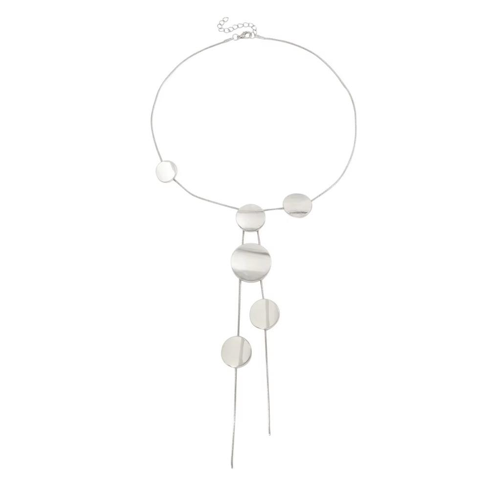 

Round/Heart Shaped Tassel Necklace Metal Sequin Long Pendant Necklace Gift Accessory Silver Round