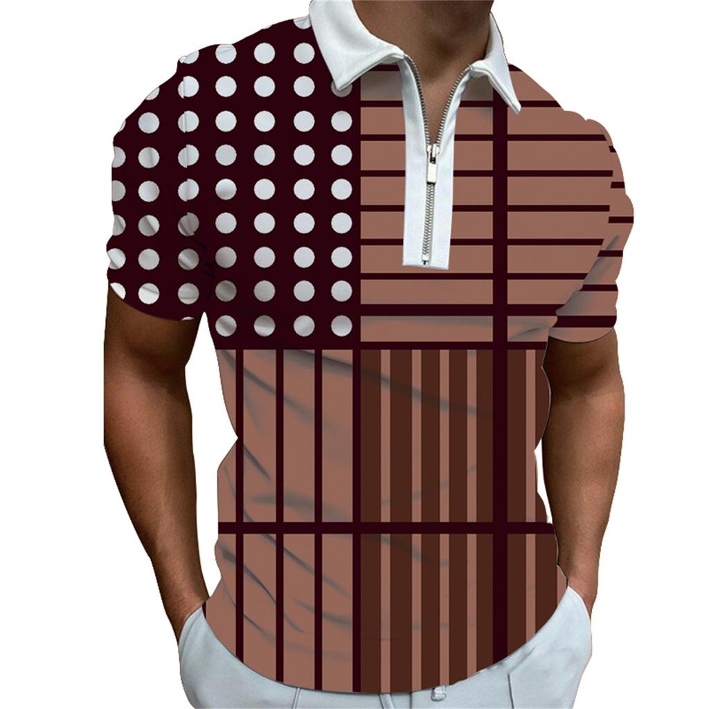 Men's Short Sleeved Zipper Polo Shirt, Men's Fashion Personalized Printed Collar Polo Shirt, T-shirt