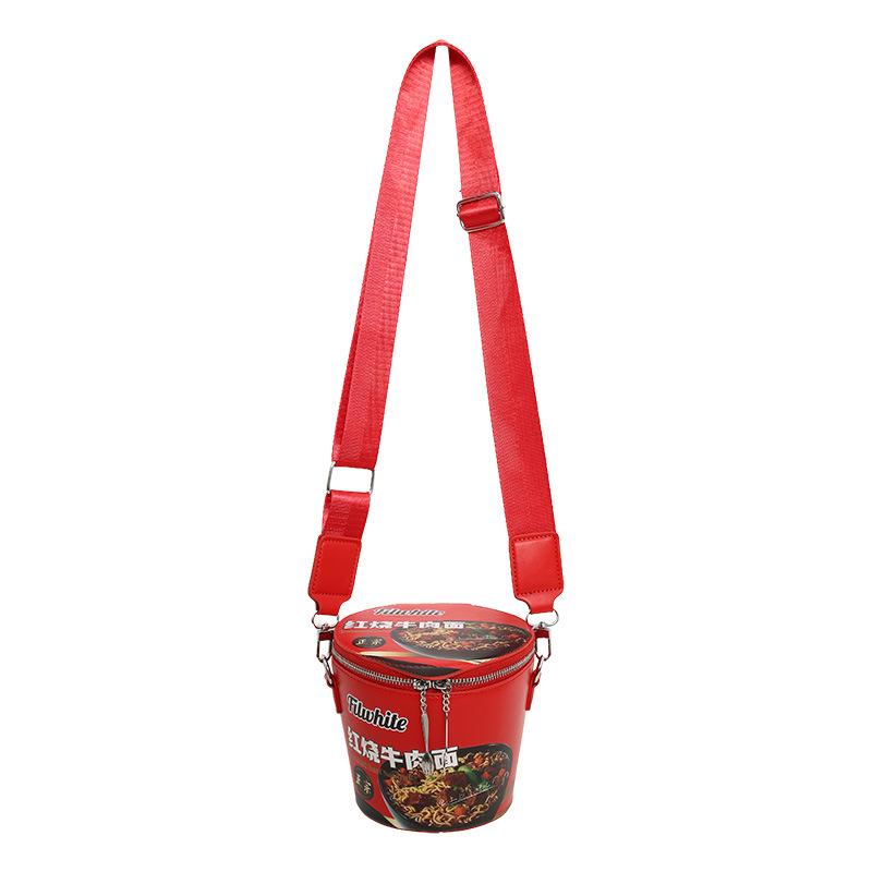 

Персоналізована та креативна сумка-миска для локшини швидкого приготування жіноча 2025 новий модний тренд широкий плечовий ремінь кросбоді плечова сумка-циліндр з PU червоний