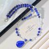 Natural Lapis Lazuli White Crystal Design Necklace Collarbone Chain Sweater Chain