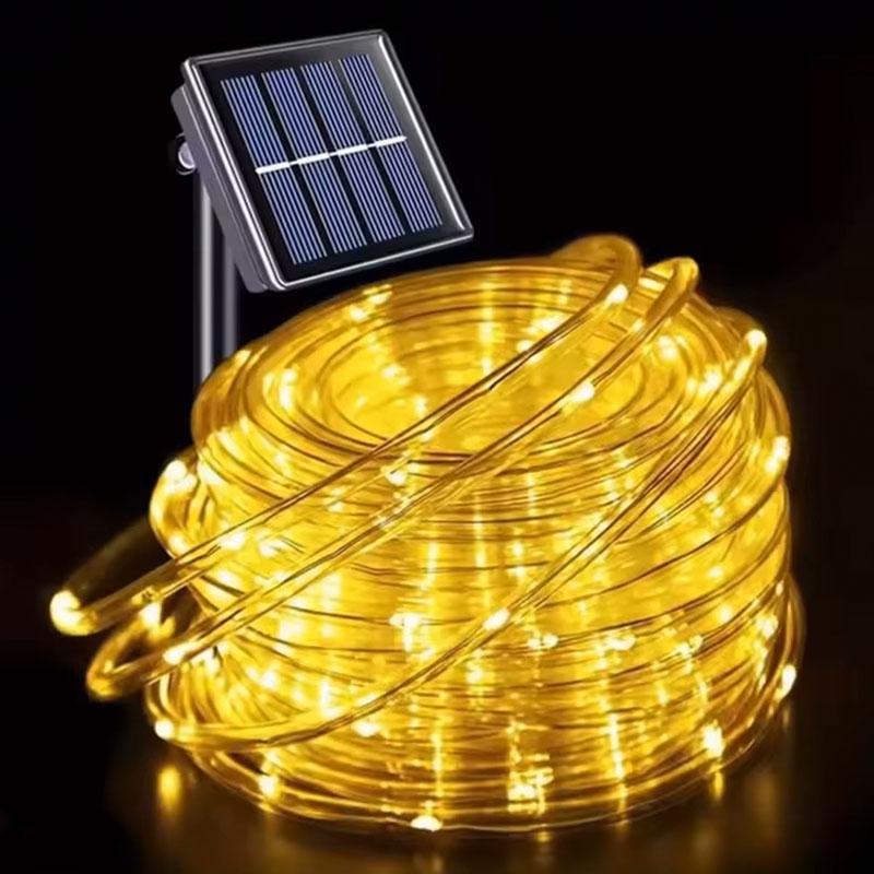 7M/12M Solar Tube Rope Lights Outdoor Waterproof LED String Fairy Strip 8 Modes for Garden Wedding Christmas Tree Fence Decoration
