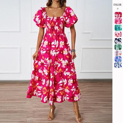 European and American Off-the-Shoulder Puff Sleeve A-Line Summer Dress for Women