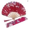 1Pc Japanese Style Shell Shaped Fan With Storage Bag Silk Cloth Bamboo Folding Fans Single-Side Flower Curved Fanbone Hand Fan