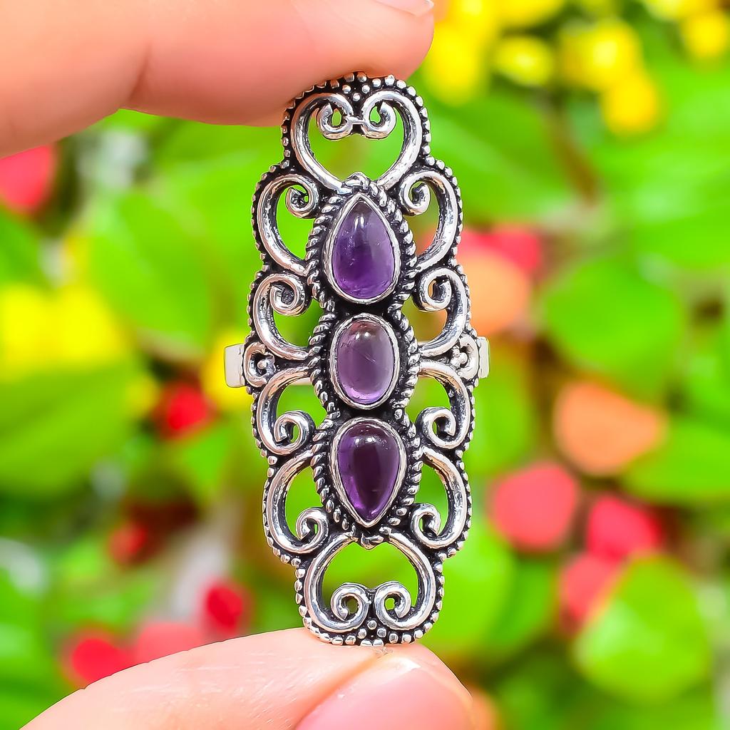 Sage Amethyst Handmade 925 Sterling Silver Jewelry Ring Size 11.25 J7y18